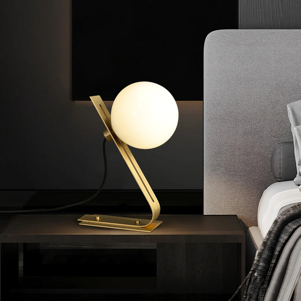 Industrial style desk, brass stand glass table lamp