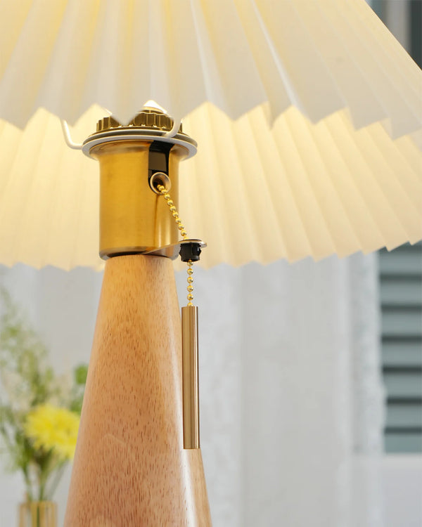 Japanese log style bedroom, pleated lampshade wooden table lamp