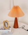Japanese log style bedroom, pleated lampshade wooden table lamp