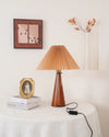 Japanese log style bedroom, pleated lampshade wooden table lamp