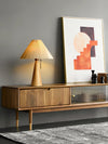 Japanese log style bedroom, pleated lampshade wooden table lamp
