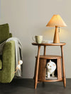 Japanese log style bedroom, pleated lampshade wooden table lamp
