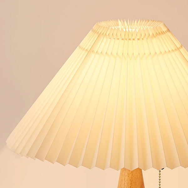 Japanese log style bedroom, pleated lampshade wooden table lamp