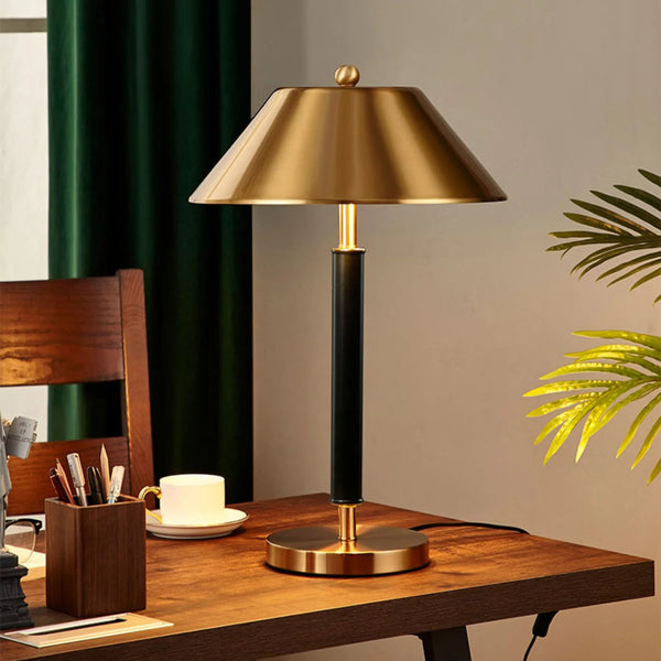 Light luxury bedroom metal leather texture table lamp