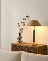 Light luxury bedroom metal leather texture table lamp