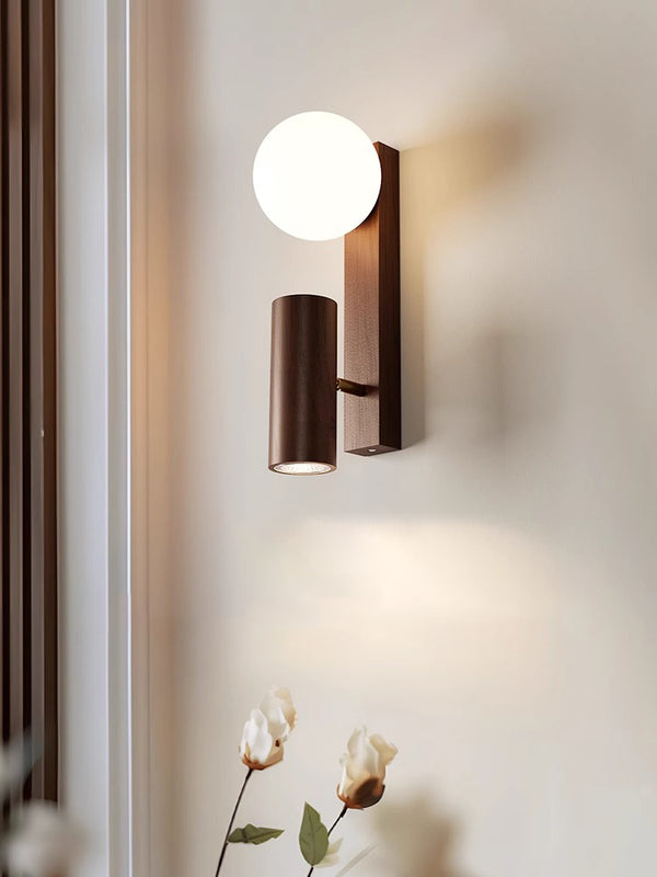 Nordic solid wood bedroom wall lamp