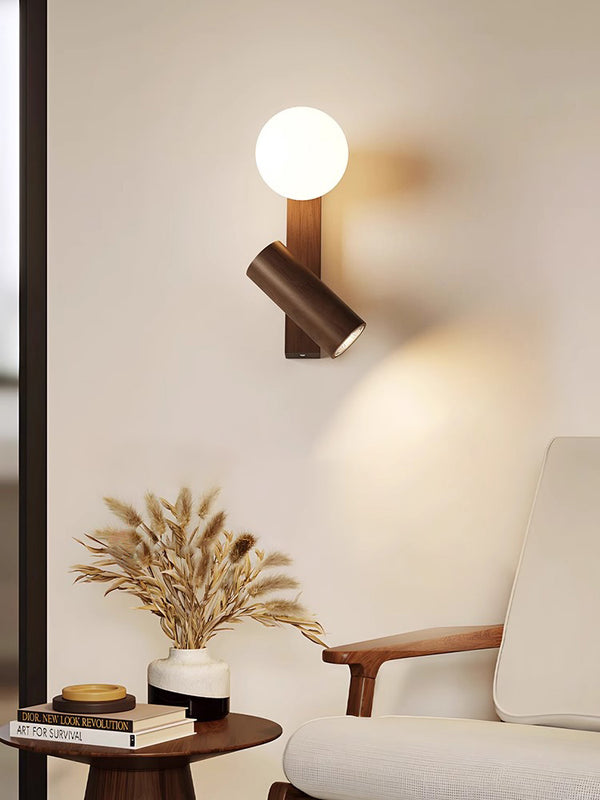 Nordic solid wood bedroom wall lamp