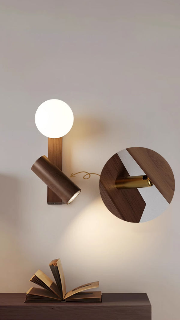 Nordic solid wood bedroom wall lamp