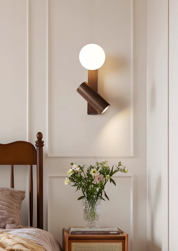 Nordic solid wood bedroom wall lamp