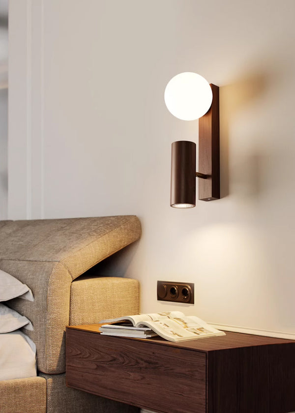 Nordic solid wood bedroom wall lamp
