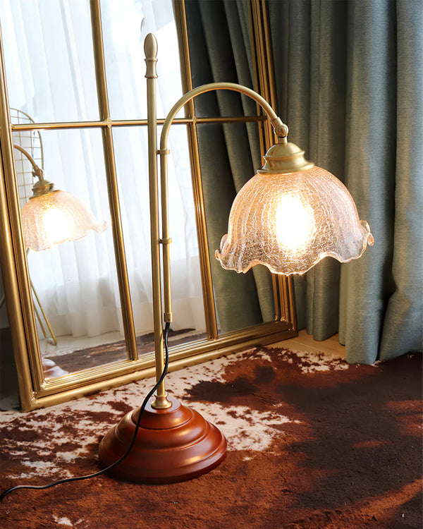 Vintage Desk Brass Glass Table Lamp