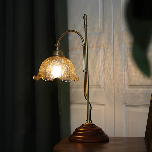 Vintage Desk Brass Glass Table Lamp