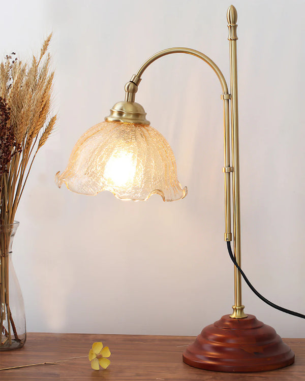 Vintage Desk Brass Glass Table Lamp