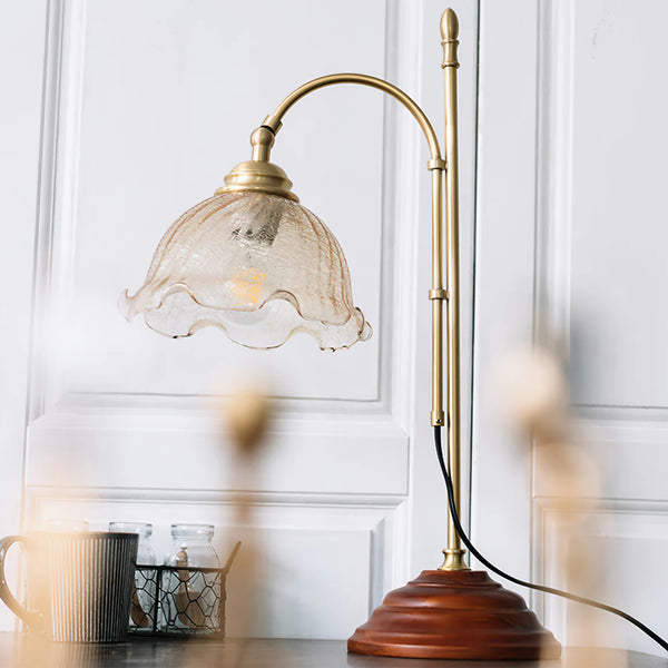 Vintage Desk Brass Glass Table Lamp