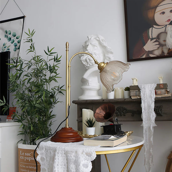 Vintage Desk Brass Glass Table Lamp