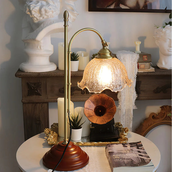 Vintage Desk Brass Glass Table Lamp