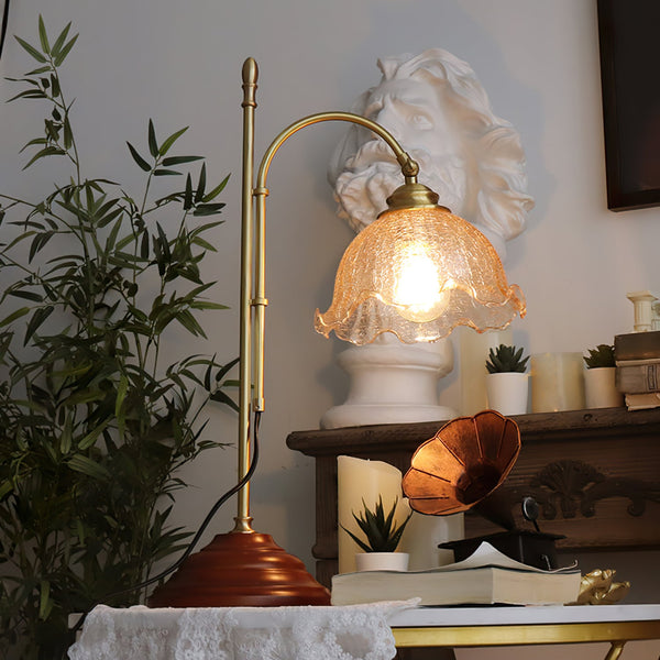 Vintage Desk Brass Glass Table Lamp