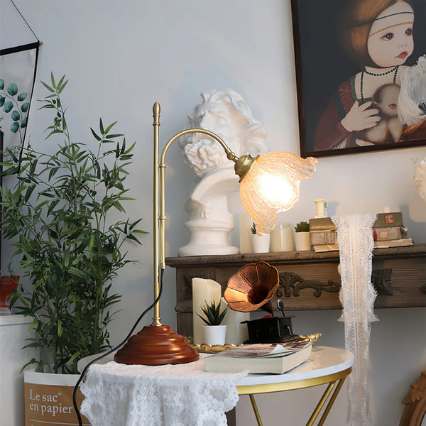 Vintage Desk Brass Glass Table Lamp