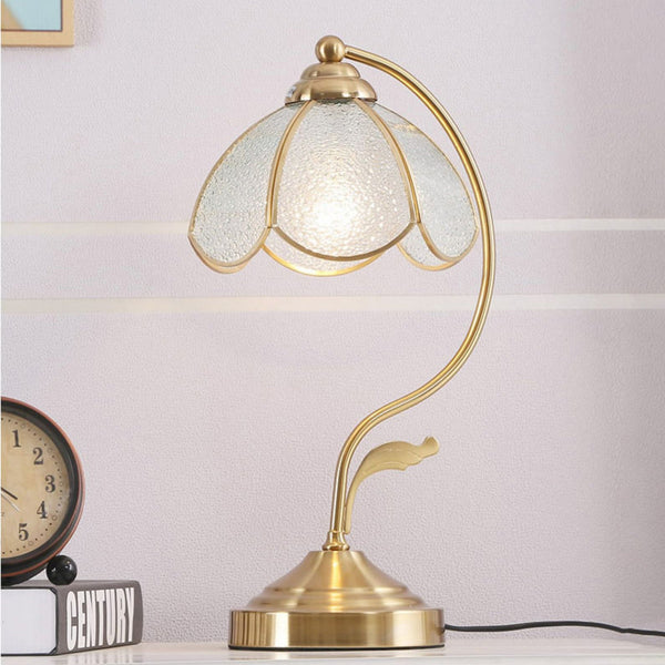French retro bedroom brass glass petal table lamp