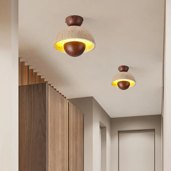 Wabi-sabi style yellow travertine corridor ceiling lamp