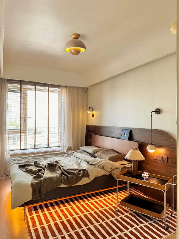 Wabi-sabi style yellow travertine corridor ceiling lamp