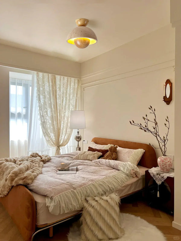 Wabi-sabi style yellow travertine corridor ceiling lamp